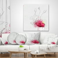 Скица за цвеќиња од роза со розови со прскања во боја - перница за цвеќиња - 16х16