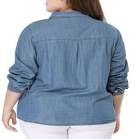 Уникатни поволни цени за женски плус големина џеб џеб тексас шамбрајска кошула