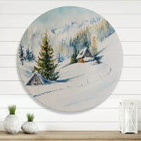 Дизајн на „Зимските планини со мала куќа“ традиционална метална wallидна уметност - диск од 23