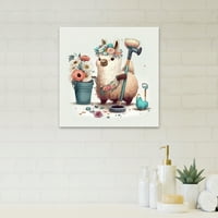 DesignArt Llama Чистење бања со цвеќиња II платно wallидна уметност