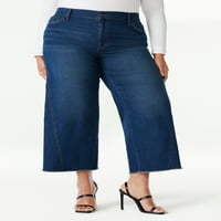 Софија фармерки, женски плус големина Луиза широки нозе со високи култури со култури со детали
