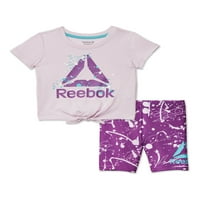 Reebok бебе девојче и дете девојче Активна графичка маица и сет за кратки велосипеди, 2 парчиња, 12м-5Т