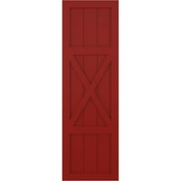 Ekena Millwork 18 W 58 H TRUE FIT PVC Center X-Board Farmhouse Fixed Mount Sulters, Fire Red