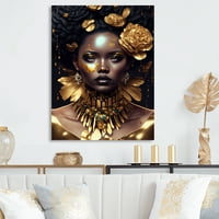 DesignArt Gold and Black Floral Woman VI Canvas Wallидна уметност