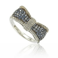Стерлинг сребро сино и бело сафир и дијамантски акцент лак прстен