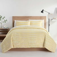Marte Color Solutions Sunshine Stripe Cotton Comforter Set, бело жолта, крал