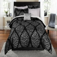 Главен кревет Црн лист Дамаск кревет во сет на торби, близнак близнак XL
