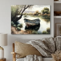 Дизајн -риболов брод во wallидната уметност на речното платно