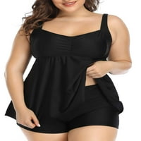 Chamaенски Plusенски плус големина Танкини костуми за капење BoyShorts Control Control Flowy Swimsuit за жени