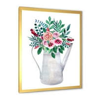 Букети цвеќиња во рустикален цветен тенџере со бобинки врамени сликарски платно уметнички принт