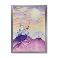 DesignArt 'Бајка Кралство Палас на Purple Mountain Top' Детска уметност во уметнички печати за деца