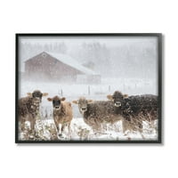 Зимска фарма сцена „Ступел индустрии“ кравја добиток снегулки врамени wallидни уметности, 11, дизајн од Лори