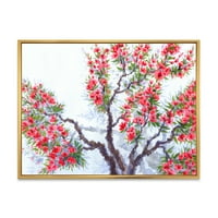 Апстрактни црвени цвеќиња од пролетно дрво врамени сликарско платно уметничко печатење