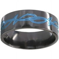 Рамен црн циркониум прстен Племенски дизајн анодизиран во сина боја