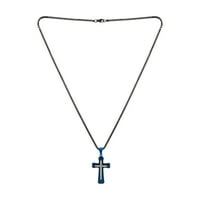 Американска размена на машки дијамантски не'рѓосувачки челик Gunmetal Blue Cross Pendant ѓердан