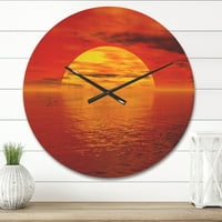 ДизајнАрт „Yellowолтото сонце што паѓа на црвен океан“ модерен часовник од дрво