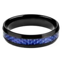 Крајбрежен накит со црно позлатено не'рѓосувачки челик сино јаглеродни влакна прстен