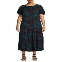 Terra и Sky Women's Plus Plus Size Tiered Maxi фустан
