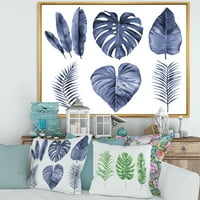 DesignArt 'Сини акварели тропски лисја i' фарма куќа врамена платно wallидна уметност печатење