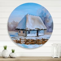 DesignArt 'Традиционална куќа покриена со снег во зима јас' традиционална метална wallидна уметност - диск