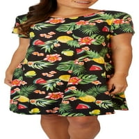 Алисон Бритни женски тропски овошје маица фустан средно црно мулти