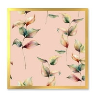 DesignArt 'Есенски розови лисја со гранка на традиционалното врамен уметнички принт на пастелните бои'