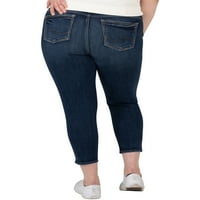 Сребрени фармерки копродукции Women'sенски плус големина елисе средно издигнување слаби фармерки на земјоделски култури