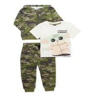 Бебе Јода Бебе и Дете момче Зип Худи, маица со кратки ракави и сет на облека со џогер, 3-парчиња, големини