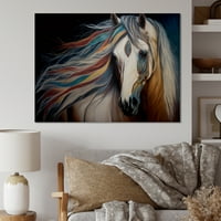 Дизајн -индиски коњ со шарена грива јас платно wallидна уметност