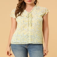 Уникатен Bargainswomen's Ruffle V вратот капаче за ракав шифон цветна блуза Топ