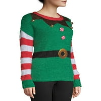 Време на одмор, женски елф Грден Божиќен џемпер, големини се разликуваат