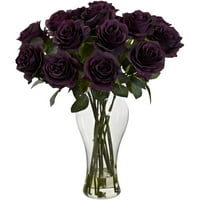 Скоро природно цветање рози вештачки аранжман со вазна, виолетова
