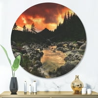 ДизајнАрт „Роки планина река на зајдисонце“ модерен часовник од дрво