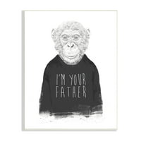 Tuphel Industries Монохром Јас сум вашиот татко мајмун кој носи кошула текст од дрво wallид, 15, дизајн од
