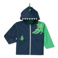 Диносаурус на Ixtreme Boys Full Zip Hood Raincaat јакна со џебови, големини 4-7