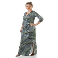 Удобна облека за жени, зелена фау -обвивка од страна, плус големина макси фустан