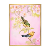 Дизајн на „Убави светли птици кои седат на гранка“ Традиционално врамено платно wallидно печатење