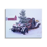 Снежна фарма новогодишна елка пејзаж празник графичка уметничка галерија завиткана платно печатена wallидна