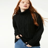 Бесплатно склопување женски мешан кабелски џемпер со долги ракави