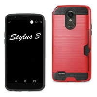 LG LG Stylo Case LG Stylo Stylus Slim Armor Hybrid Case со држач за картички во црвена боја