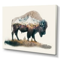 DesignArt Двојна изложеност на бизон со Невада пејзаж III платно wallидна уметност