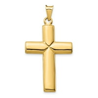 Primal Gold Karat Yellow Gold Polishing Cross Cross Pendant со ланец на кабелски јаже