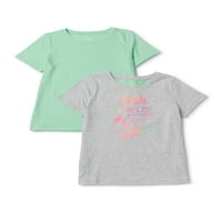 Атлетски работи девојки графичка и цврста активна маица, 2-пакувања, големини 4- & плус