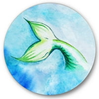 DesignArt 'сирена зелена риба опашка' Наутички и крајбрежен круг метална wallидна уметност - диск од 36