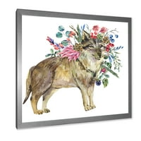 DesignArt 'Волк со шумски цвеќиња на бела фарма куќа врамена уметничка печатење