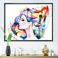 ДизајнАрт „Убава млада жена со шарена коса“ традиционално врамено платно wallидно печатење