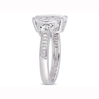 3- Карат Т.Г.В. Создаден бел сафир и дијамант-акцент 10kt бело злато со три-камен прстен за ангажман