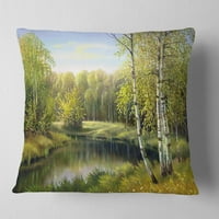 Дизајнрт тивка есенска река - пејзаж печатена перница за фрлање - 16x16
