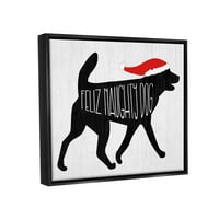 Фелиз Непослушен куче смешно миленичиња празник графички уметност џет -црна врамена уметничка печатена wallидна