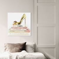 Книги со златни чевли за чевли и руменило на Wynwood Studio Mase and Glam Wall Art Canvas - злато, бело
